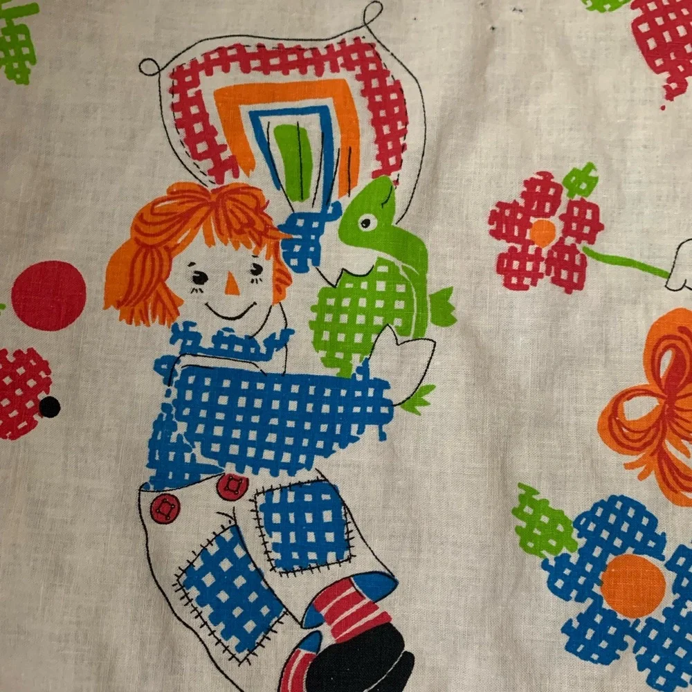 Vintage Handmade Raggedy Ann and Andy Toddler Small Throw thick Blanket 48.5x 29